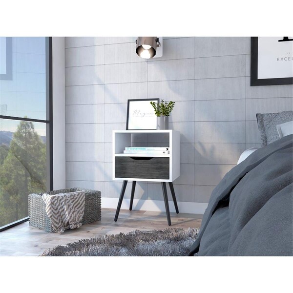 Gfancy Fixtures Modern Bedroom Nightstand, Smokey Oak & White GF3671684 - main